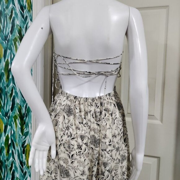 ASTR the Label Floral Print Maxi Linen Dress With Smocked Bodice Back Tie S - Picture 2 of 11